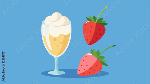 A refreshing and light pairing with fresh strawberries dipped in creamy Greek yogurt and a bubbly glass of prosecco.. Vector illustration