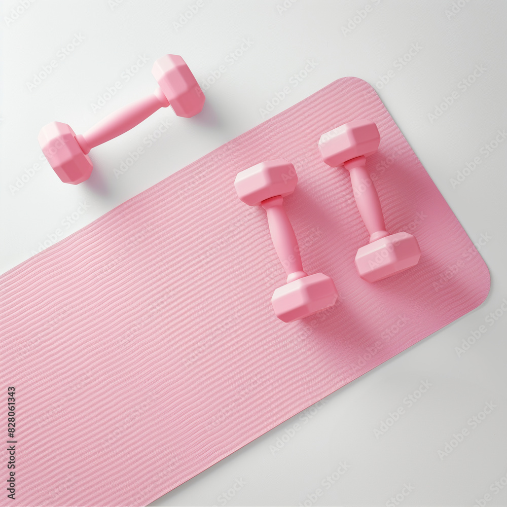 Pink Dumbbells on Exercise Mat Pink Dumbbells on Exercise Mat