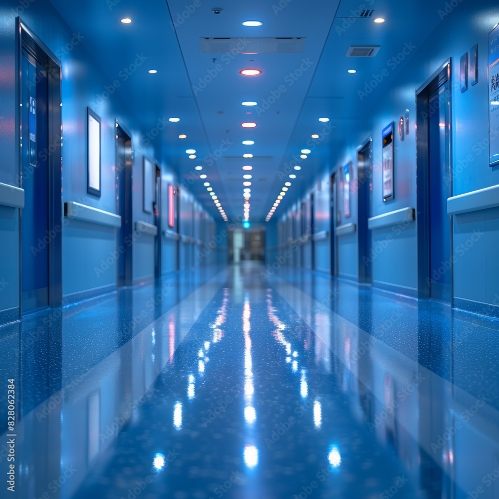 A sleek and sterile empty hospital corridor background that is somewhat sad and possibly alarming. A sleek and sterile empty hospital corridor background that is somewhat sad and possibly alarming.