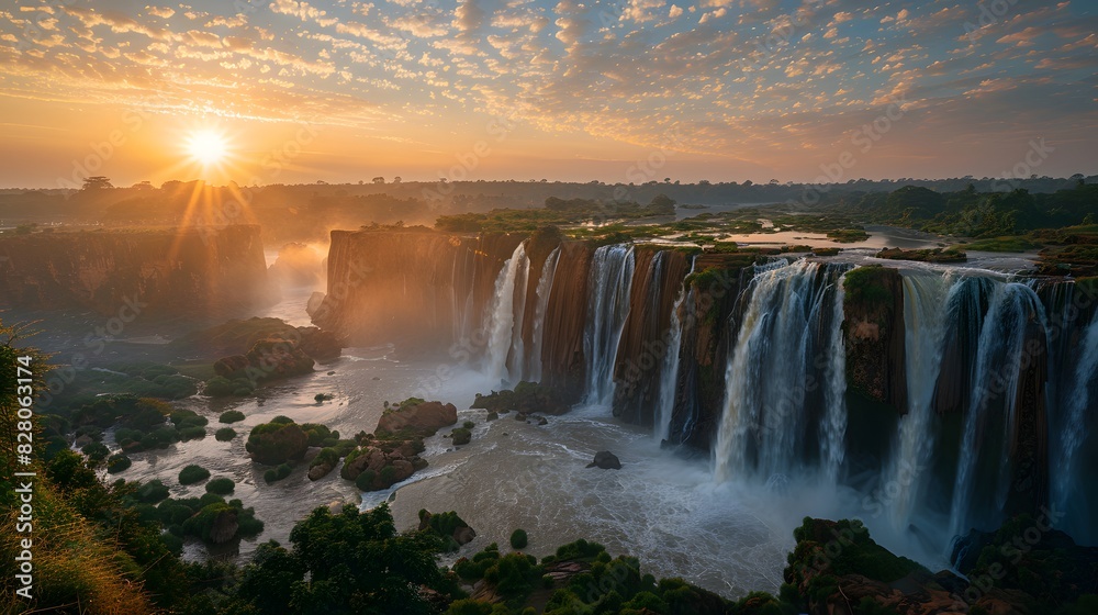 Fototapeta premium Beautiful waterfalls in the Chad river, beautiful landscape, sunrise, national geographic photography.