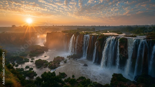 Beautiful waterfalls in the Chad river, beautiful landscape, sunrise, national geographic photography. 