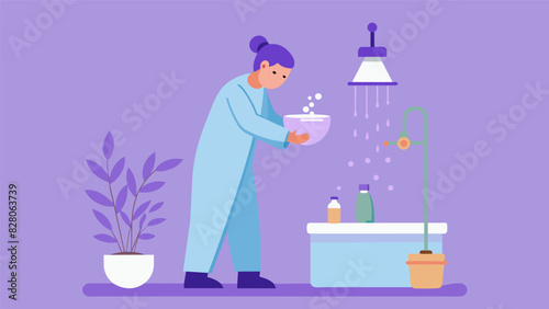 A person taking a warm shower with lavender scented soap to promote relaxation before slipping into their clean and comfortable pajamas.. Vector illustration