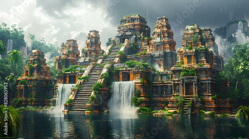 illustration of legendary city of gold hidden deep within remote jungle ancient temples boobytrapped tombs untold riches waiting be discovered by intrepid explorers braving the perils of the unknown photo