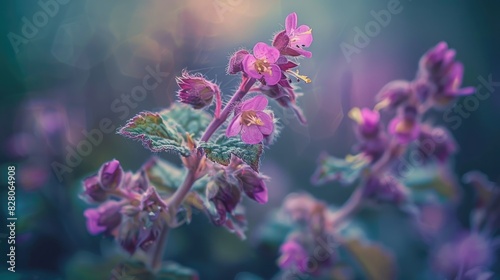 Close up photo of Red Dead Nettle blossoms in spring a wild plant blooming naturally photo