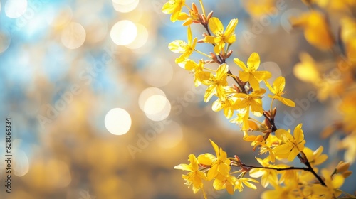 Yellow forsythia blossomed completely on a pleasant spring day