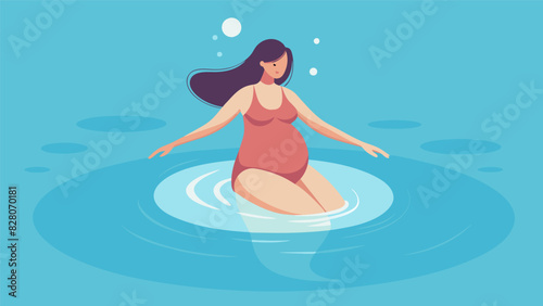 A pregnant woman floats weightlessly in a temperaturecontrolled thermal pool supporting her body and easing the weight off her growing belly.. Vector illustration