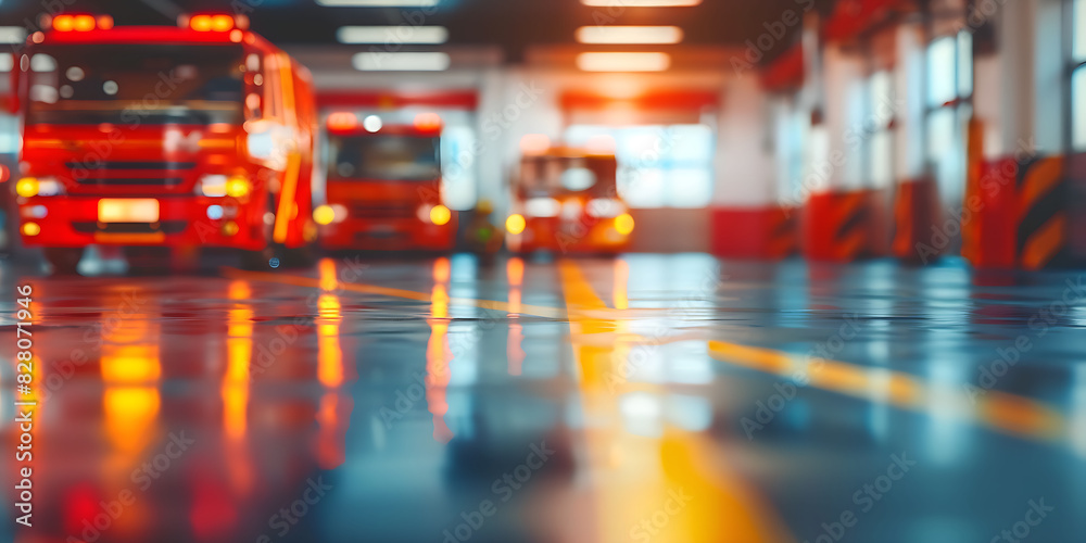 Empty fire station blurred background