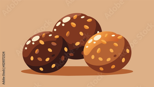 Bitesized energy balls made with dates nuts and dark chocolate chips perfect for a quick pickmeup snack between meals.. Vector illustration