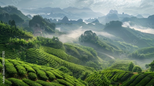 Landscape photography, spring, Wuyi Mountains, China, tea plantations © Mentari