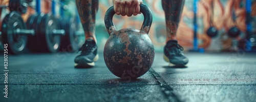Rigorous fitness training session with a personal trainer, client performing kettlebell swings, motivational environment and supportive guidance