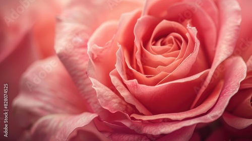 Beautiful close up of a sweet pink rose in a natural warm shade