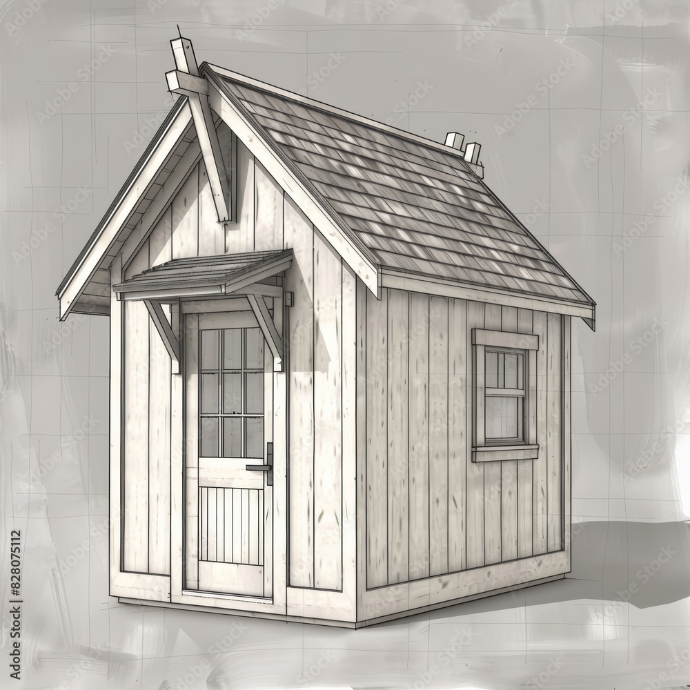 small house center and widen window on left, higher roof pitch, small square window above door small house center and widen window on left, higher roof pitch, small square window above door