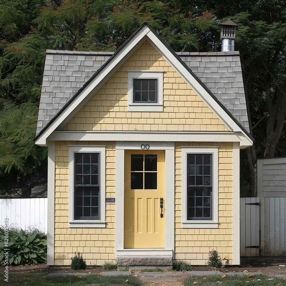 small house, center and widen window on left, higher roof pitch, small square window above door small house, center and widen window on left, higher roof pitch, small square window above door