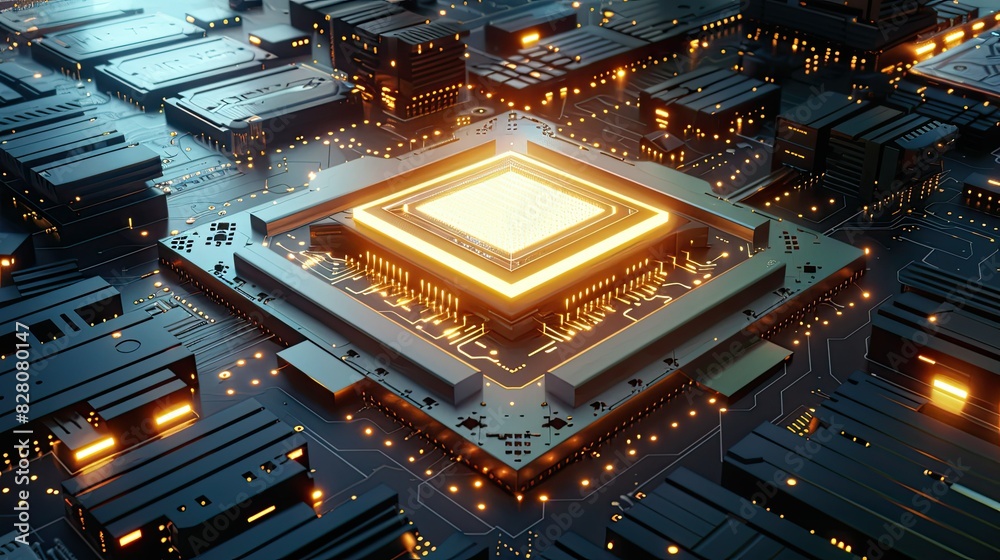 Glowing CPU in digital circuitry Glowing CPU in digital circuitry