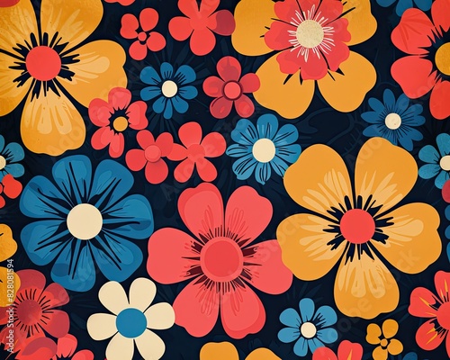 Groovy flower power patterns in retro style