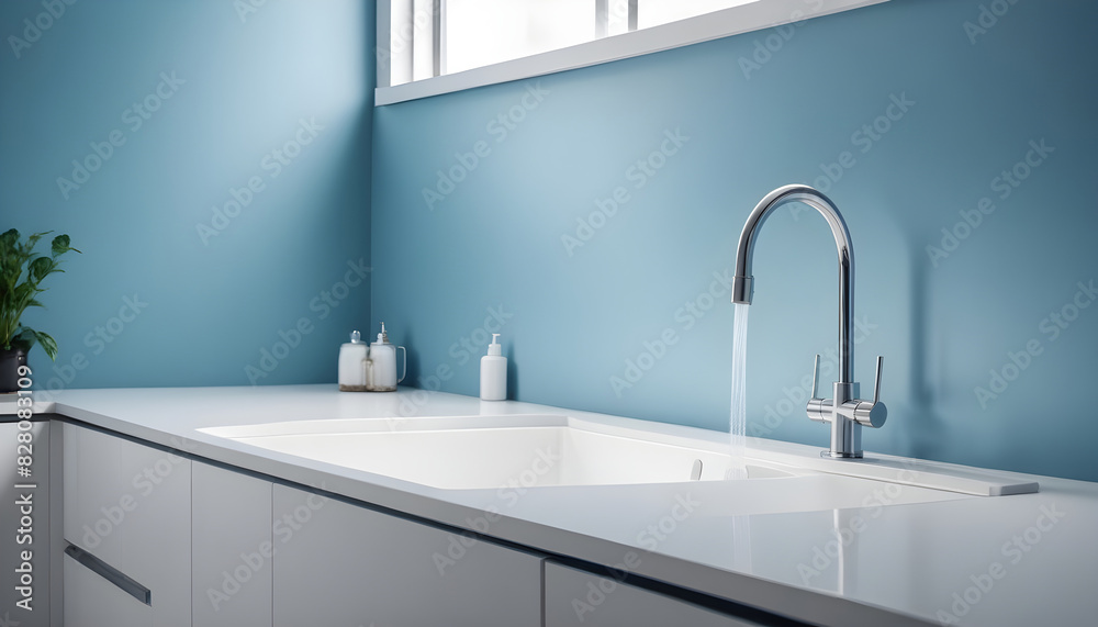 Fototapeta premium Modern kitchen with sink and water faucet 4