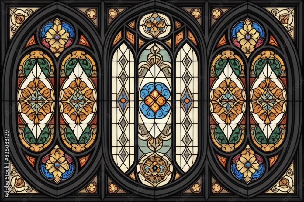 stained glass windows in the gothic style vintage