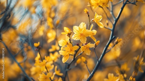 Forsythia koreana marks the start of spring with its yellow blossoms photo