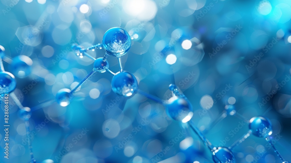blue molecule atoms structures on blue liquid serum background. Science Molecular water drop DNA Model Structure Atoms bacgkround Medical, 4k blue molecule atoms structures on blue liquid serum background. Science Molecular water drop DNA Model Structure Atoms bacgkround Medical, 4k