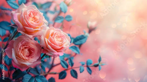 Beautiful pink roses in full bloom with a soft blurred background  capturing the essence of romantic elegance and natural beauty.
