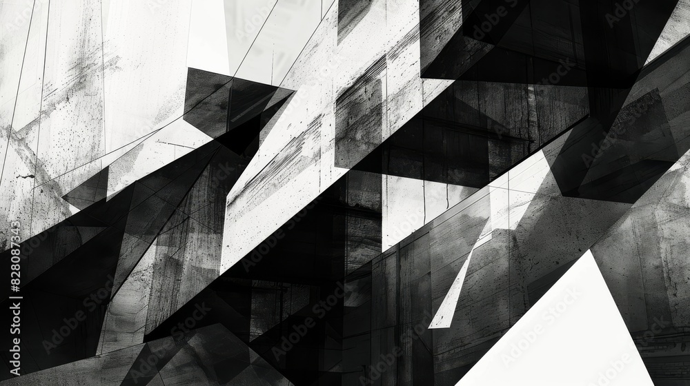 Comprised of sharp, angular shapes and lines, representing buildings and structures with a minimalist, geometric approach. Comprised of sharp, angular shapes and lines, representing buildings and structures with a minimalist, geometric approach.