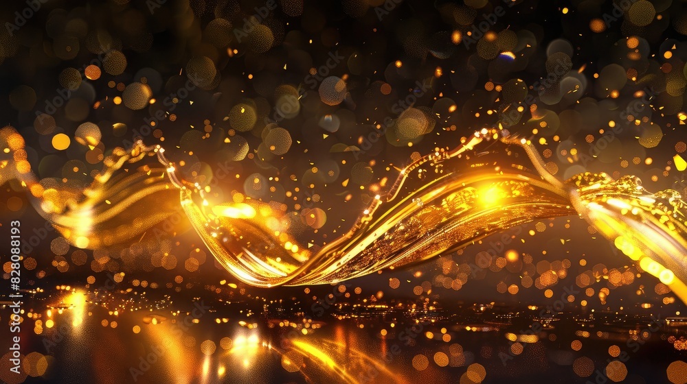 Naklejka premium Glittering metallic liquid splashing in dark space, futuristic concept