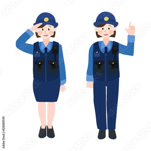 ベストの制服を着た女性の警官手描きベクターイラスト