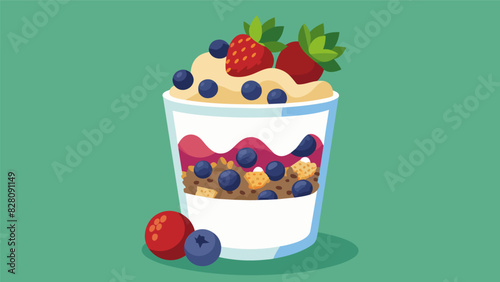 A refreshing fruit and yogurt parfait made with layers of Greek yogurt mixed berries and granola for a nutritious and filling lunch option.. Vector illustration