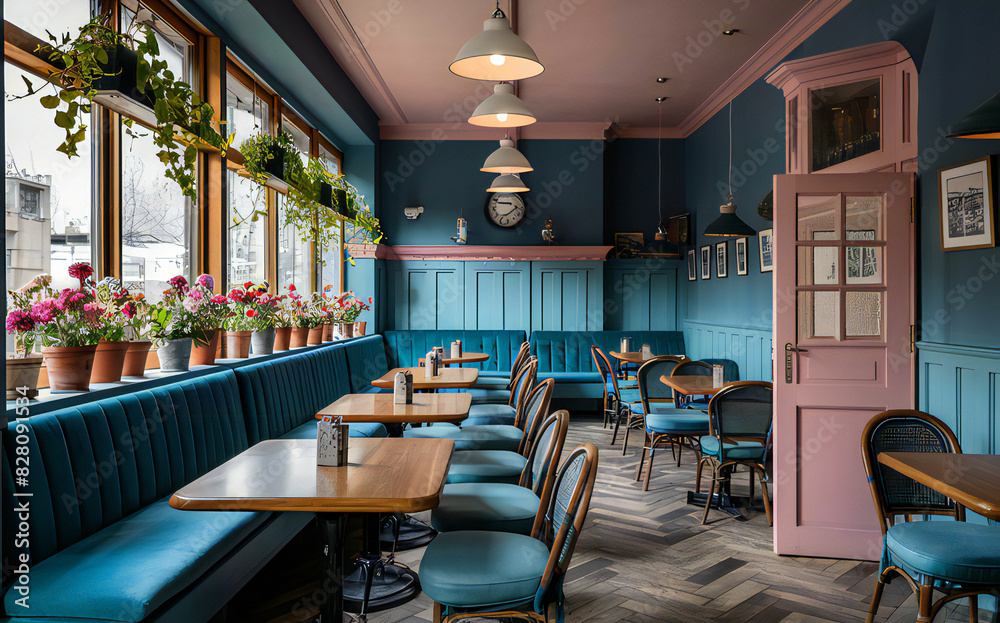Fototapeta premium Cute Cafe Interior Design: Realistic and Charming Spaces