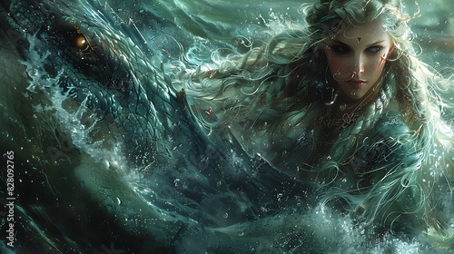 illustration of a mythical creature known as a siren with a hauntingly beautiful voice luring sailors to their doom as they navigate treacherous waters in search of hidden treasures and forgotten lore