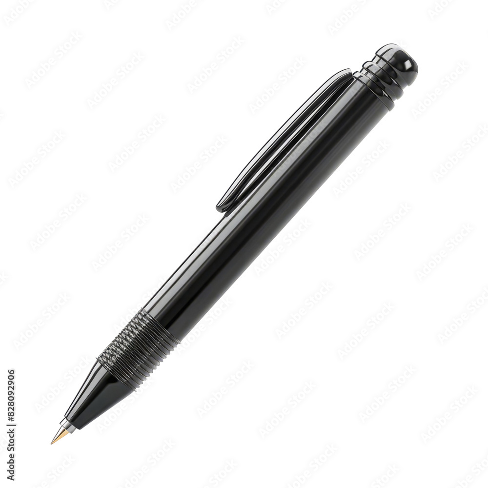 Black metal retractable ballpoint pen with shiny golden tip Black metal retractable ballpoint pen with shiny golden tip