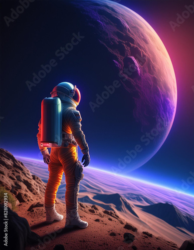 an astronaut looks into space while standing