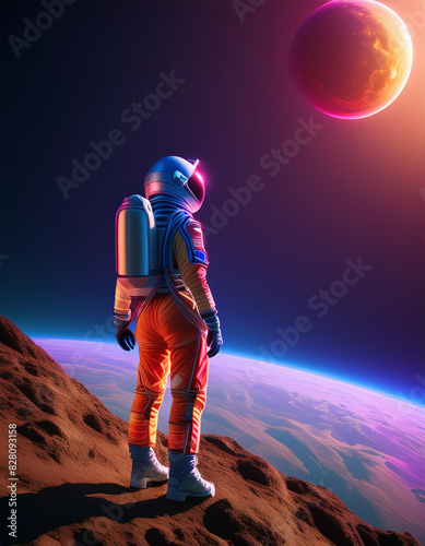 an astronaut looks into space while standing © Shinso_Hajime