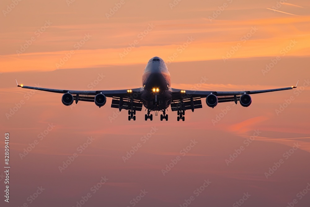 A large jetliner gracefully flying through a cloudy sky A large jetliner gracefully flying through a cloudy sky