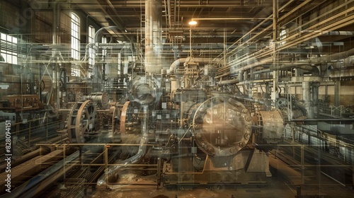 Factory Evolution Write a story about a power plant engineer who discovers the secret history of their facility through double exposure photographs that reveal hidden layers of past technologies withi