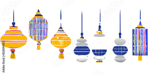 Chinese traditional patterns, flowers, lanterns, clouds, elements and ornaments. Vector decorative jewelry collection in Chinese and Japanese style for card, print, flyers, posters, merch, covers.