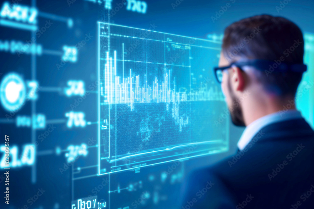 A data scientist visualizing machine learning predictions against a blurred background - Generative AI
A data scientist visualizing machine learning predictions against a blurred background - Generative AI