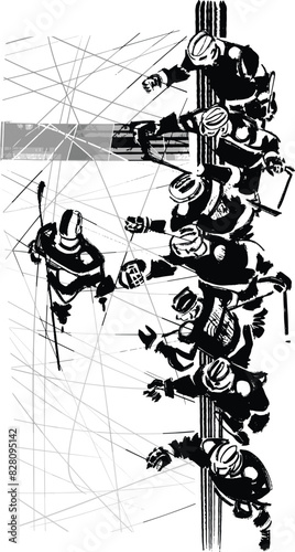 Hand-drawn illustration of hockey players front view