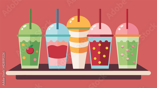 Smoothie flights each featuring a selection of minisize smoothies are a popular choice at this inventive smoothie and snack bar perfect for trying out. Vector illustration
