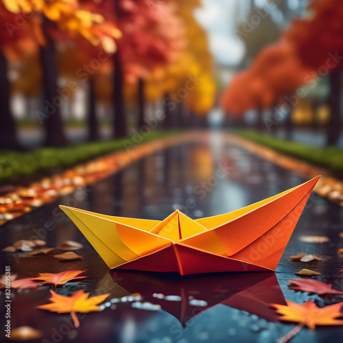  Autumn Reflections  Paper Boat in the Rain