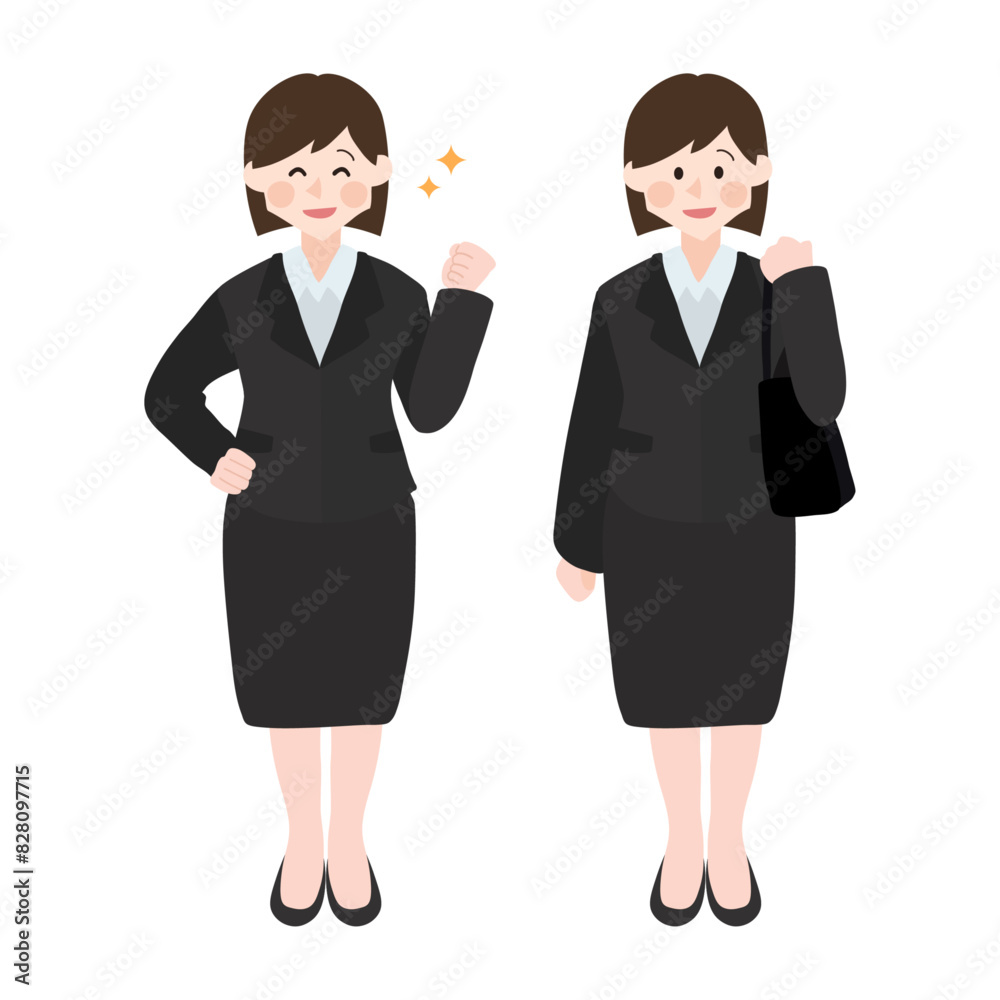 笑顔で頑張る女性の就活生手描きベクターイラスト 笑顔で頑張る女性の就活生手描きベクターイラスト