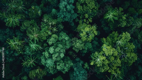 Top-down view of a lush forest canopy, capturing the natural beauty of the wilderness.