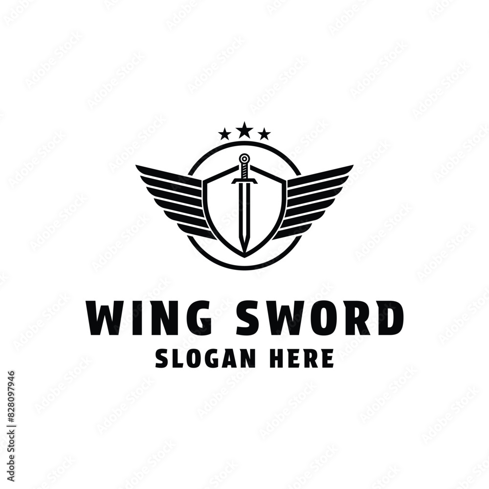 sword wing logo design with star, shield and circle vintage retro style sword wing logo design with star, shield and circle vintage retro style