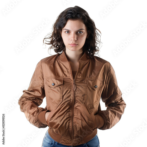 Model wearing a jacket , isolated on transparent background , PSD file 