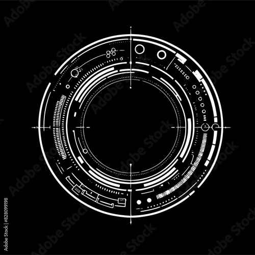 HUD circle round frame and border vector  aim control and digital interface. HUD technology and future tech game  target borders and hologram frames  user data UI display buttons and radars