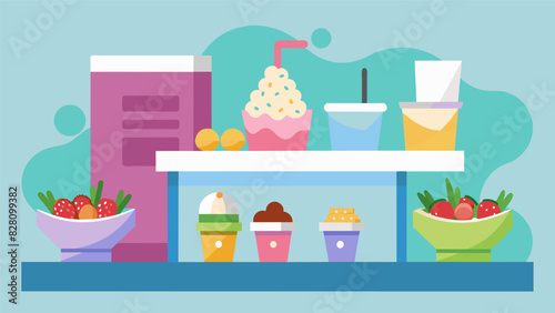 A refreshing and customizable dessert experience awaits at the Frozen Yogurt Parfait Station where you can build your parfait just the way you like. Vector illustration