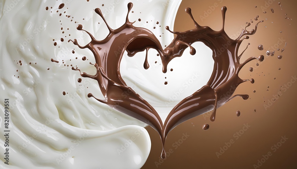 Love Heart Shape in Milk and Chocolate Splash Love Heart Shape in Milk and Chocolate Splash