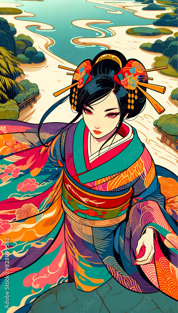 日本画(Japanese painting)/美人画 美女 着物 日本画(Japanese painting)/美人画 美女 着物