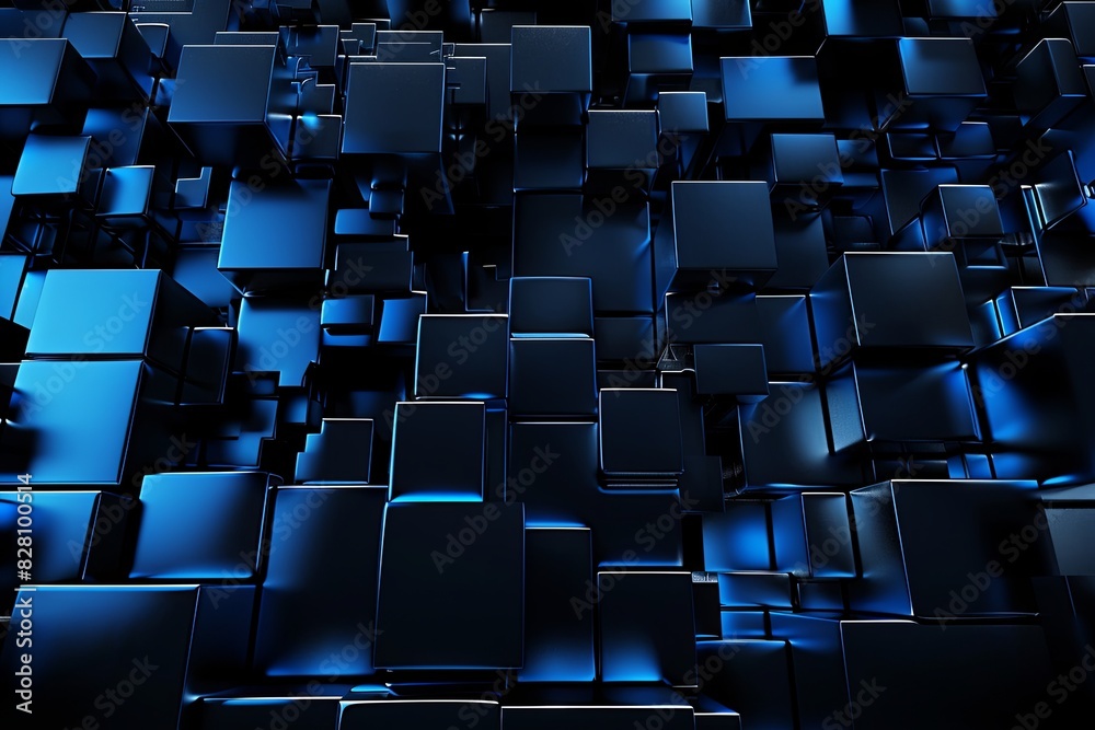 Obraz premium Various-sized blue cubes form an abstract background in this 3D-rendered image