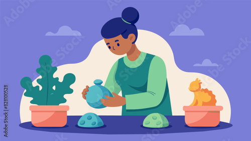 Molding soft clay into intricate figurines focusing on the tactile sensation as a release from stress. Vector illustration